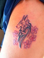 足Tattoo　オオカミとプルメリア